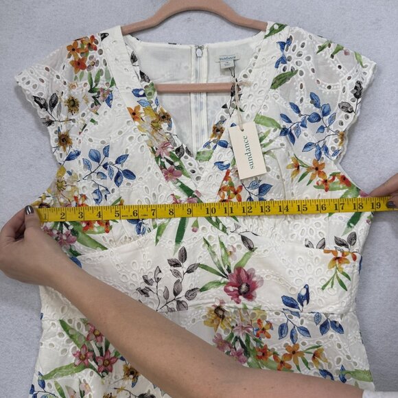 Sundance Dress Womens 14 White Floral Eyelet Embroidered Maxi Lined Boho V Neck - Picture 4 of 8